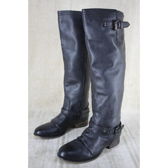 Steve Madden Rover Black Leather Over Knee Riding Boots Size 5.5 Low Heel $199 - Picture 3 of 10